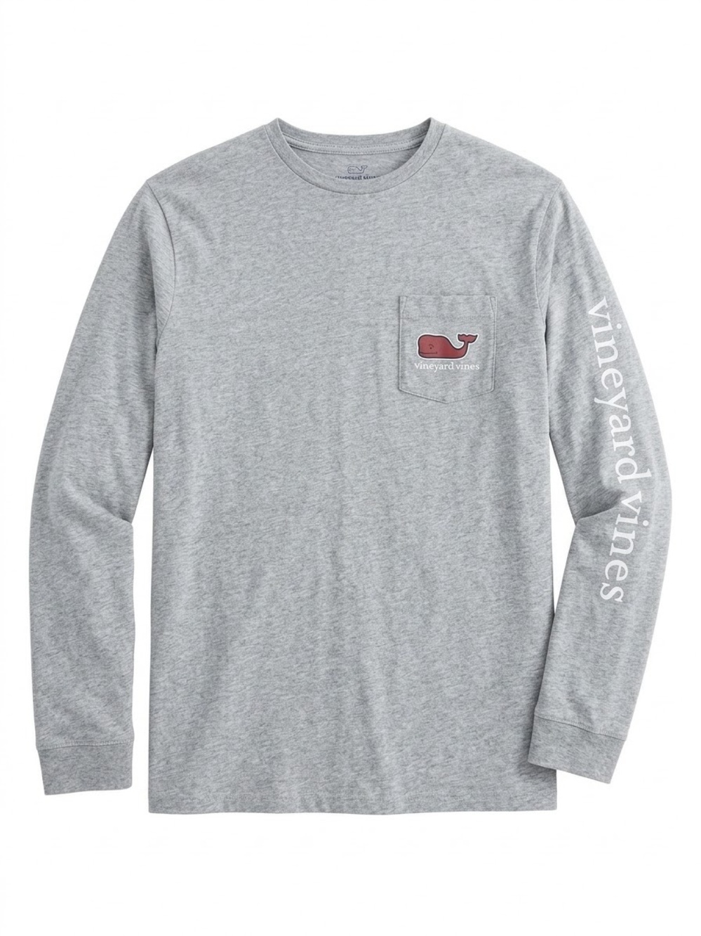 Vineyard Vines Gray Long-Sleeve Pocket Tee with Whale Logo